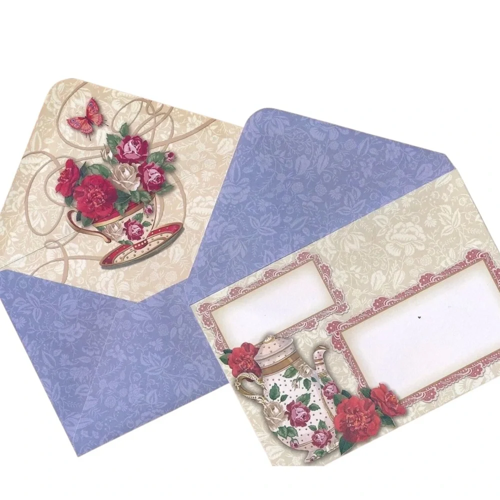 Punch Studio Single Gold Foil Fancy Blank Note Card ~ Rosette Tea Party (63799)